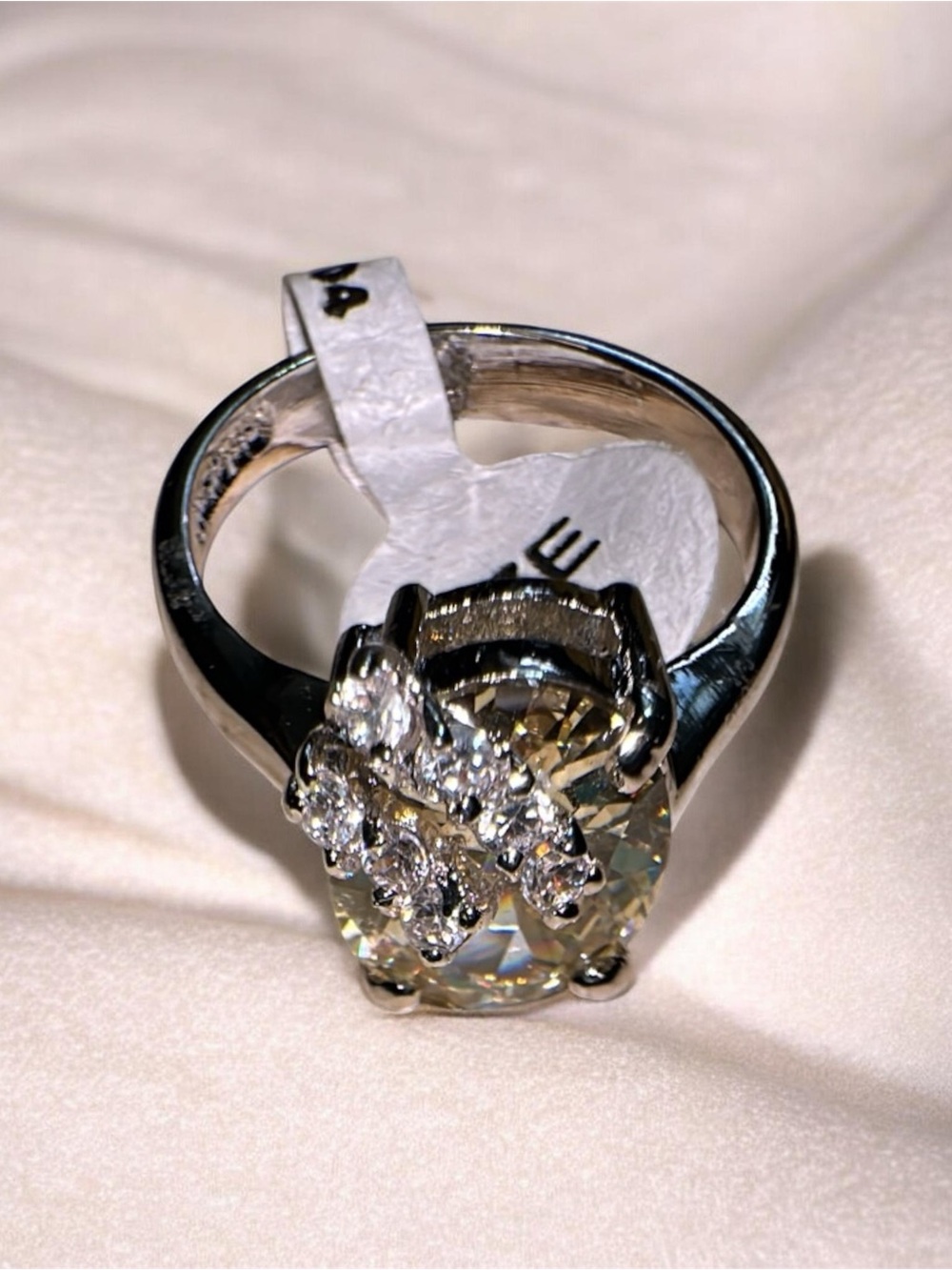 Rhodium Plated Silver-Tone Crystal Cluster Ring - Clear